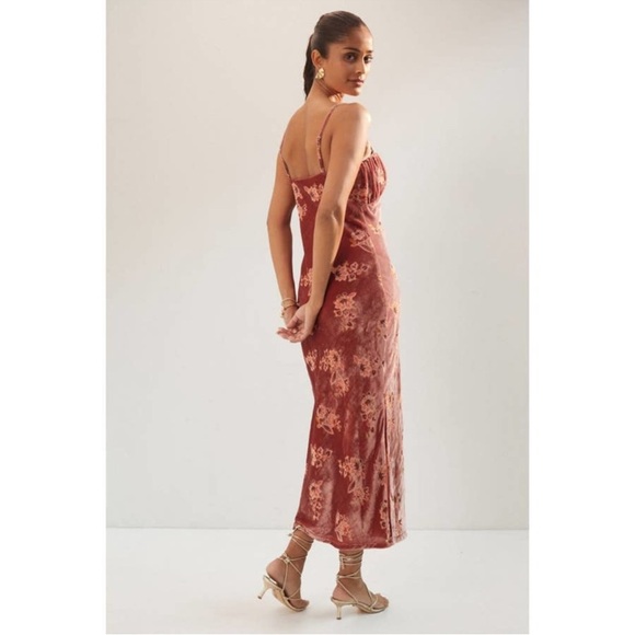 Hutch Dress Anthropologie Hayden Slip Maxi Burnout Velvet Floral Boho Pink Small - Picture 2 of 14
